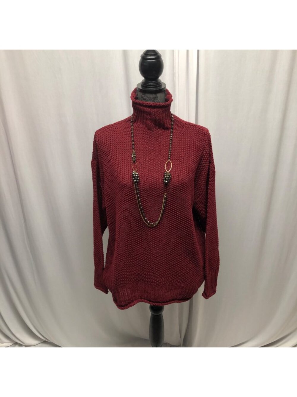 Maroon Mock Turtleneck Loose Knit Sweater Womens Size Small Long Sleeve Cozy NEW